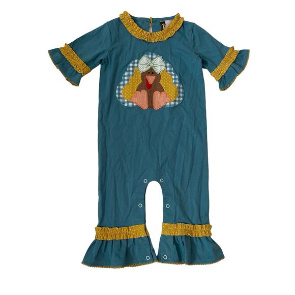 NWOT Banana Split 12M Turkey Applique Romper - Picture 1 of 6